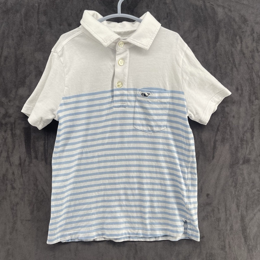 Vineyard Vines Boys' Size 6 Polo Shirt Blue Stripe White Cotton Whale